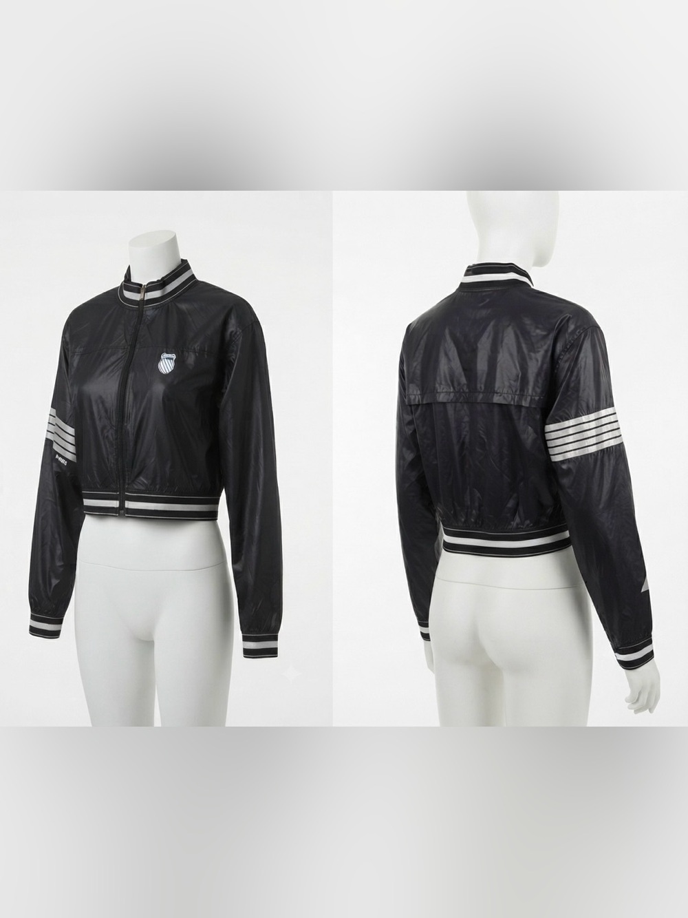 K-Swiss Chrome Cropped Windbreaker Jacket - Black / Silver Metallic